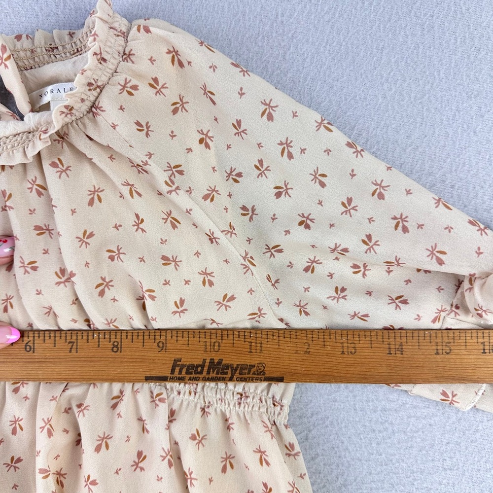 Noralee Floral Ruffle Dress Girls 4 Beige Boho Tiered Smocked Long Sleeve - Picture 3 of 8